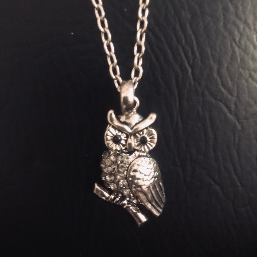 Crystal Owl Silver Necklace 16”-18” adjustable NEW